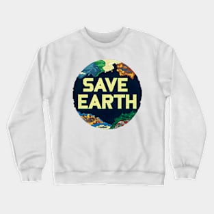 save earth globe pixel art Crewneck Sweatshirt